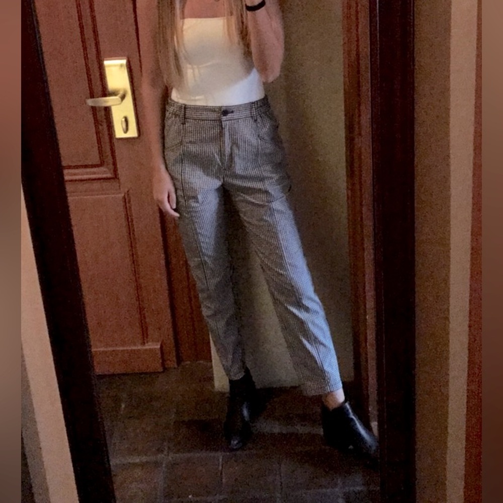 Silence + noise UO lightweight black and white gingham print high rise pants